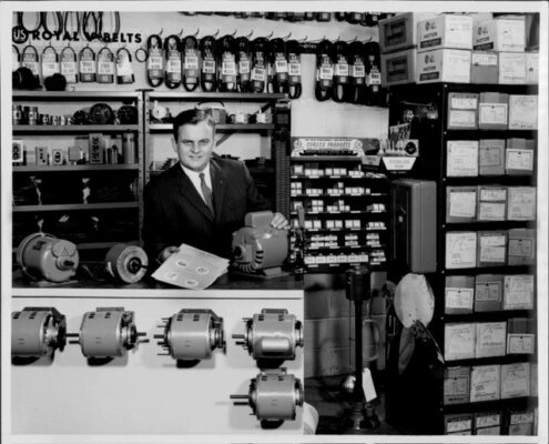 Henry Dreisilker behind the counter